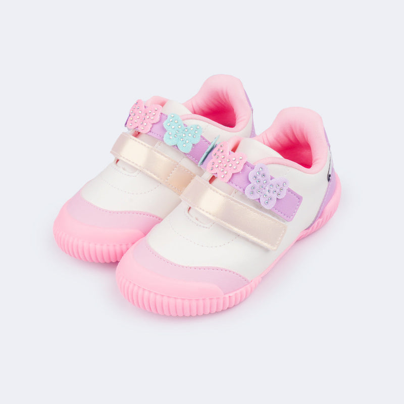 Tênis Infantil Pampili Yuyu Borboletas Branco Colorido