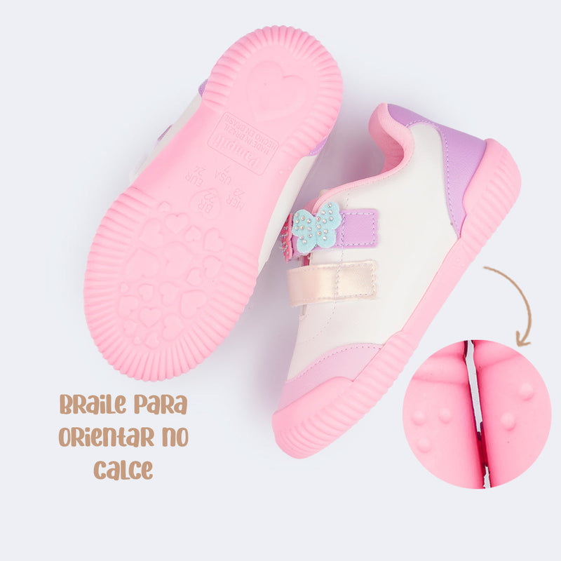 Tênis Infantil Pampili Yuyu Borboletas Branco Colorido
