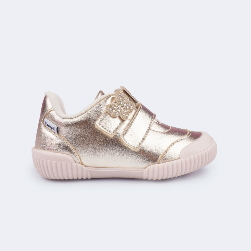 Tênis Infantil Pampili Yuyu com Borboletas Dourado