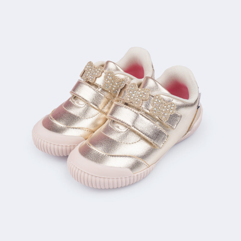 Tênis Infantil Pampili Yuyu com Borboletas Dourado
