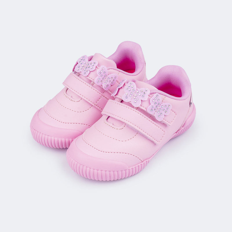 Tênis Infantil Pampili Yuyu com Borboletas Rosa