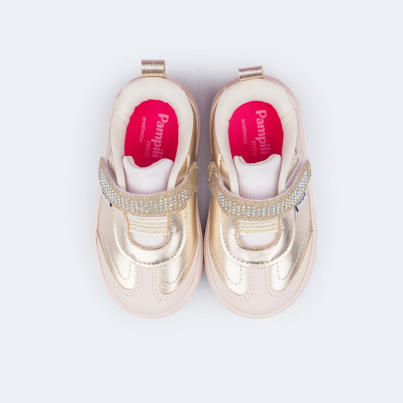 Tênis Infantil Feminino Pampili Yumi Nude Dourado