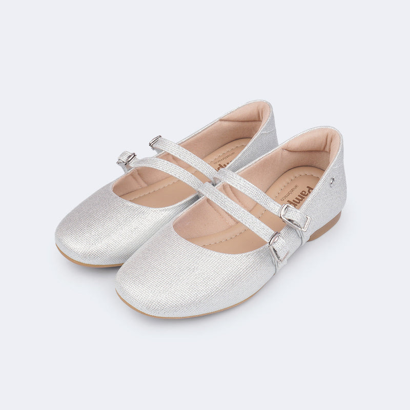 Sapatilha Infantil Feminina Ballet Brilho Prata
