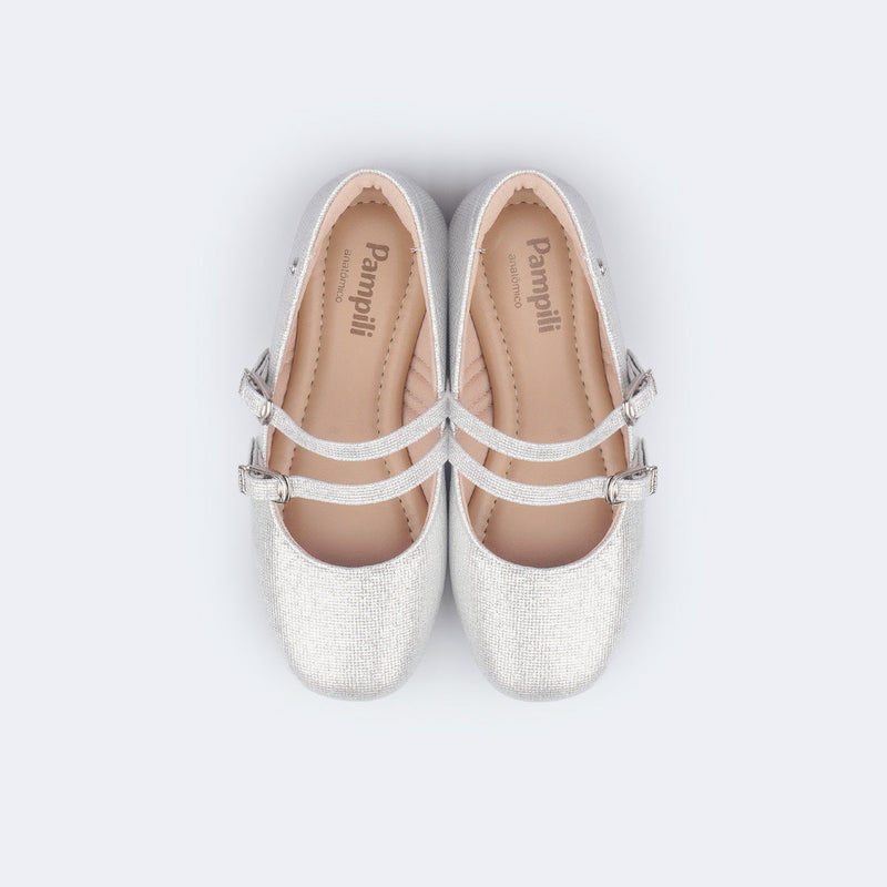 Sapatilha Infantil Feminina Ballet Brilho Prata