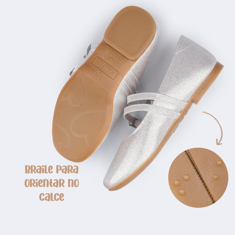 Sapatilha Infantil Feminina Ballet Brilho Prata