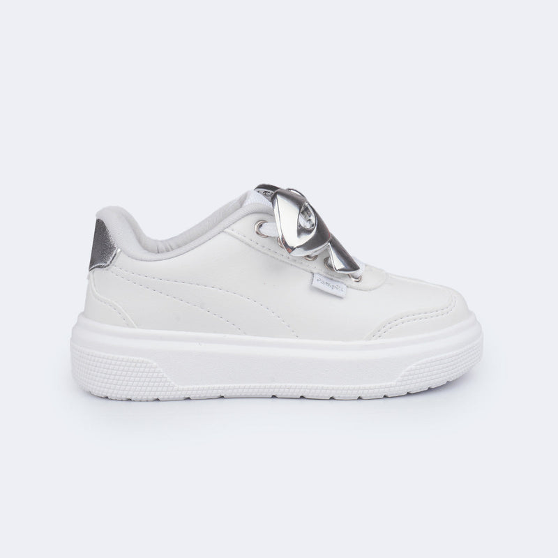 Tênis Infantil Feminino XP 24 Laço Cromado Branco
