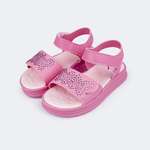 Sandália Papete Infantil Pampili Petit Borboletas em Strass Pink