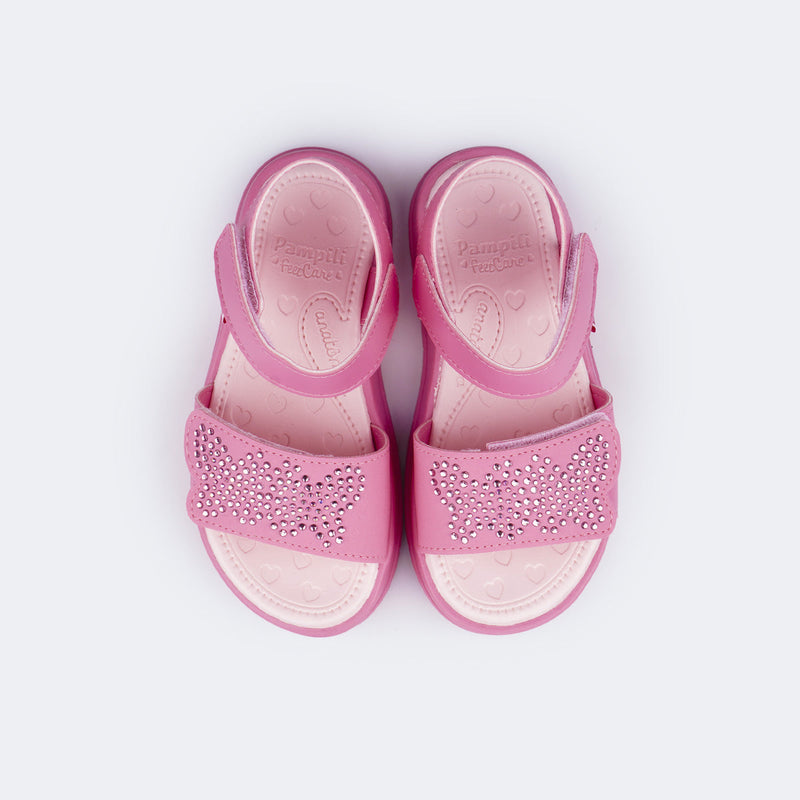 Sandália Papete Infantil Pampili Petit Borboletas em Strass Pink