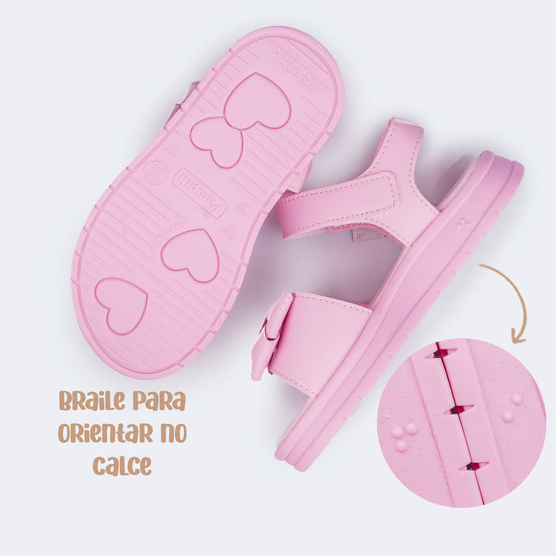 Sandália Papete Infantil Pampili Petit com Laço Rosa Claro