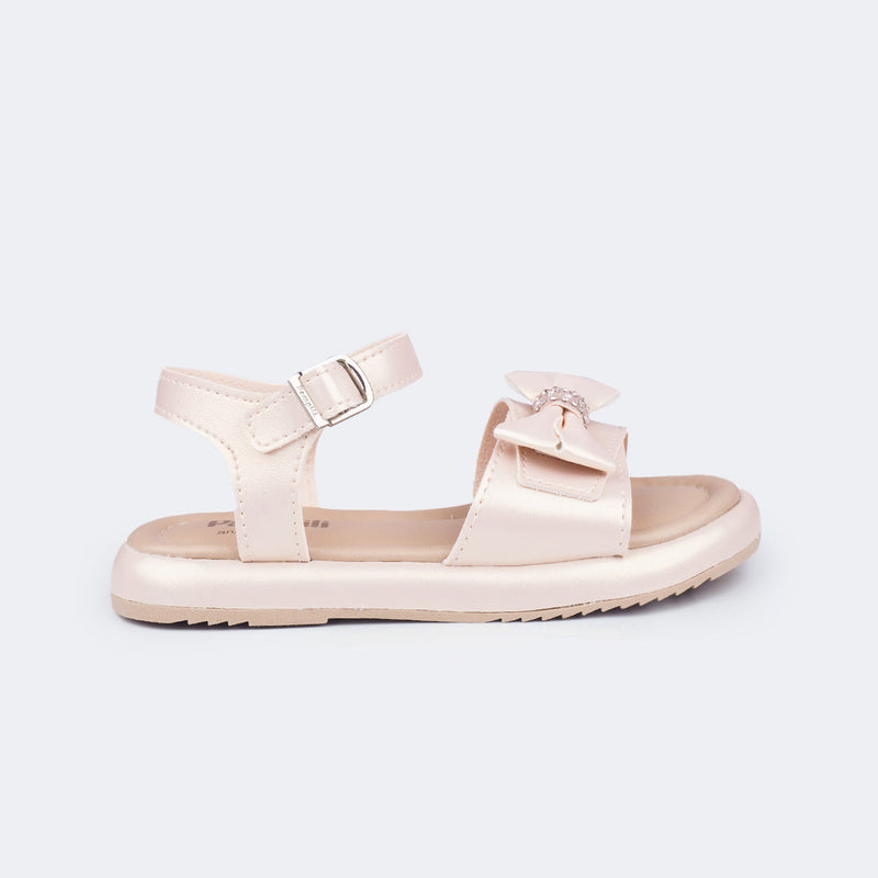 Sandália Infantil Pampili Cora Flatform com Laço Nude Perolado