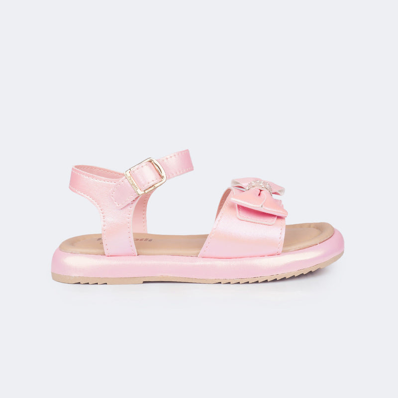 Sandália Infantil Pampili Cora Flatform com Laço Rosa Perolado