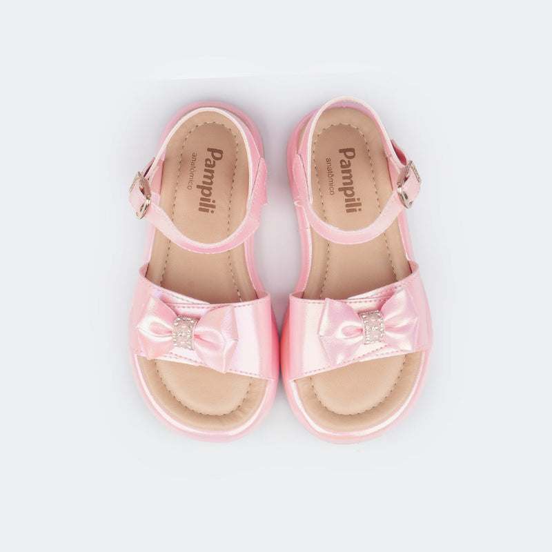 Sandália Infantil Pampili Cora Flatform com Laço Rosa Perolado