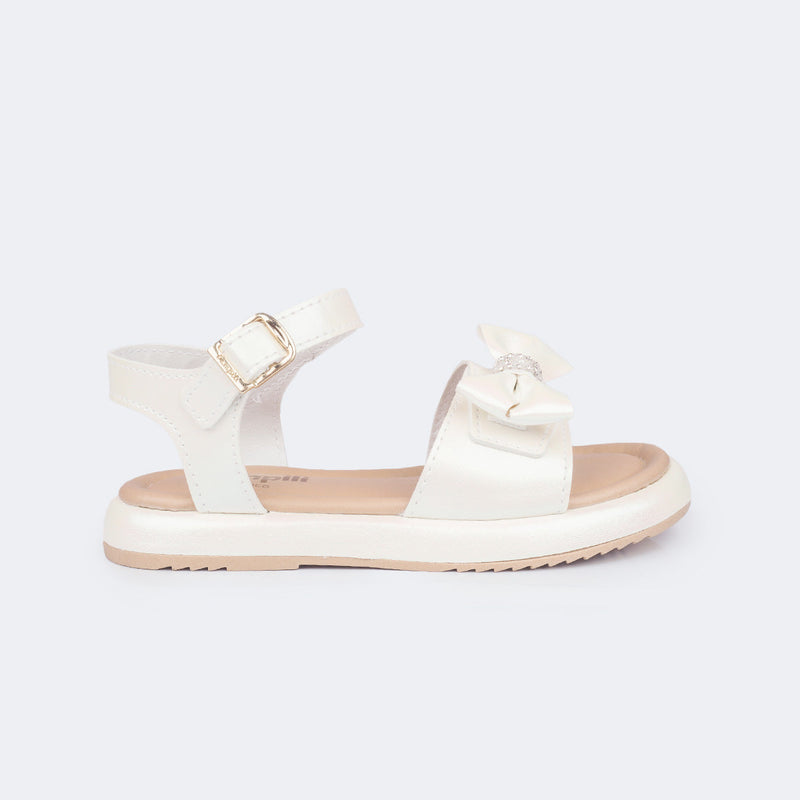Sandália Infantil Pampili Cora Flatform com Laço Branca Perolada