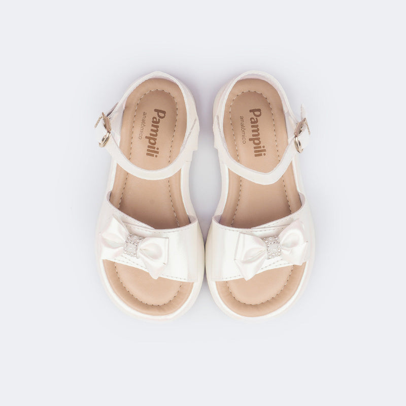 Sandália Infantil Pampili Cora Flatform com Laço Branca Perolada