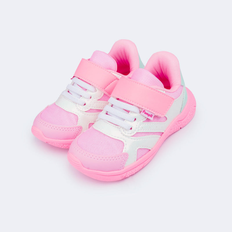 Tênis Infantil Feminino Mini Soft Verniz Branco Rosa
