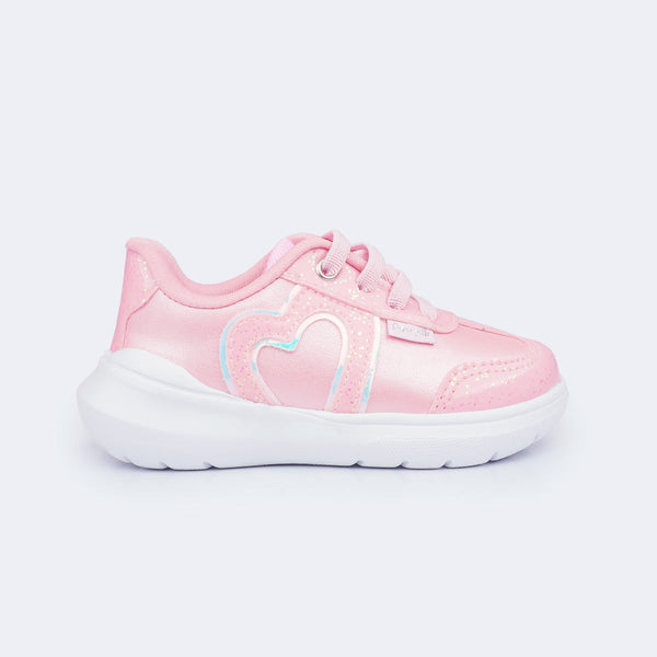 Tênis Infantil Feminino Sky Coração Perolado Rosa