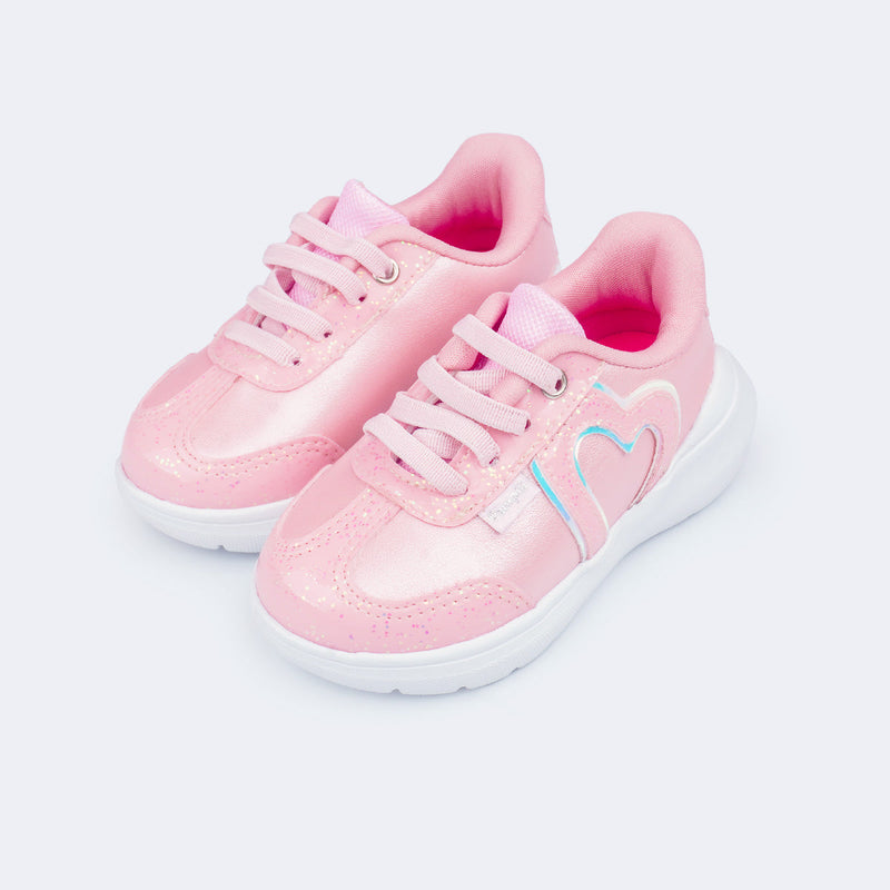 Tênis Infantil Feminino Sky Coração Perolado Rosa