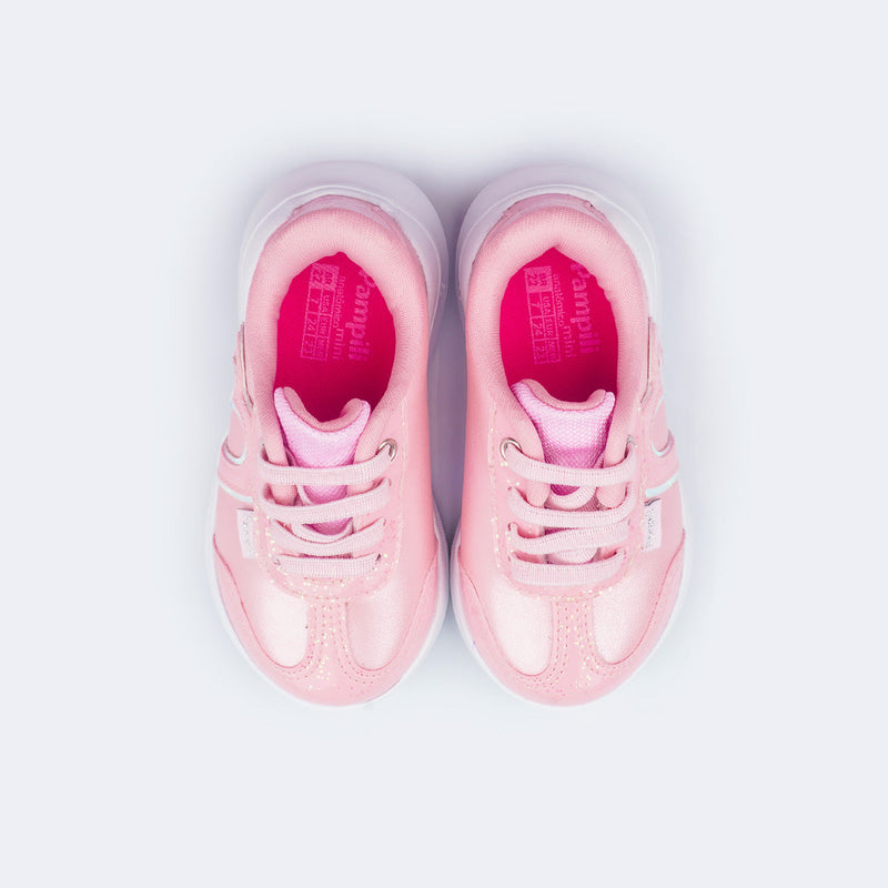 Tênis Infantil Feminino Sky Coração Perolado Rosa