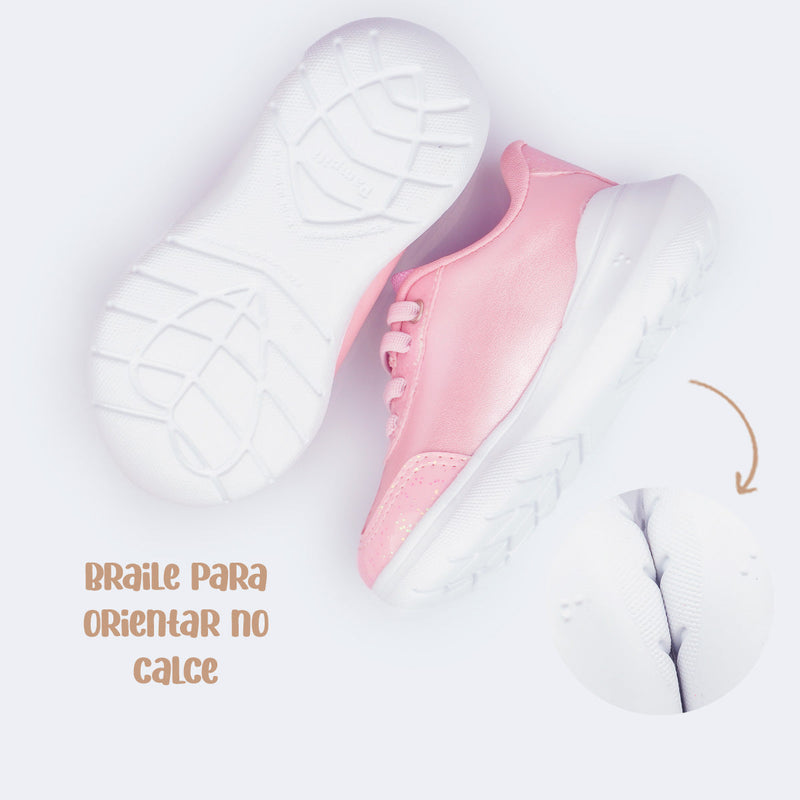 Tênis Infantil Feminino Sky Coração Perolado Rosa