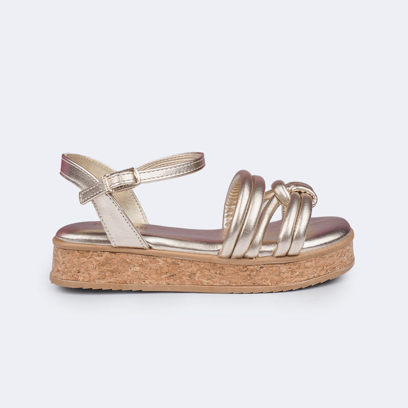 Sandália Infantil Feminina Alana Flatform em Cortiça Dourada