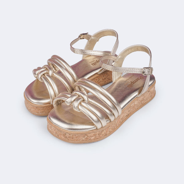 Sandália Infantil Feminina Alana Flatform em Cortiça Dourada