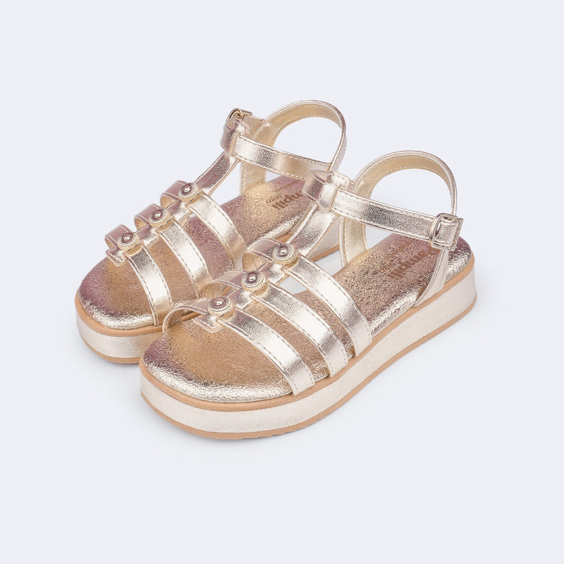 Sandália Infantil Feminina Alana Flatform Gladiadora Dourada