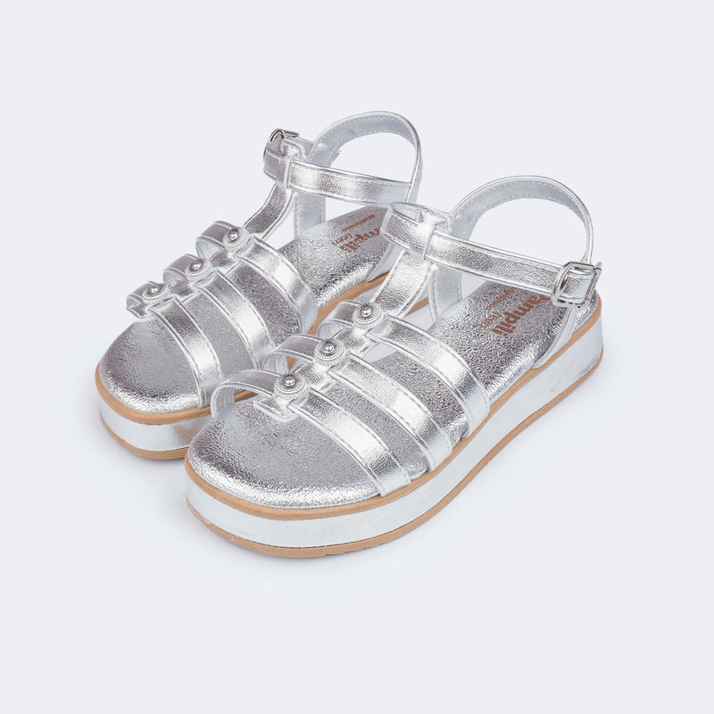 Sandália Infantil Feminina Alana Flatform Gladiadora Prata