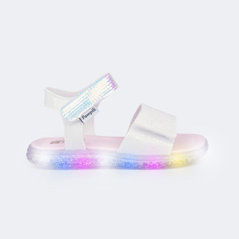 Sandália de Led Infantil Pampili Mini Holográfica Branca