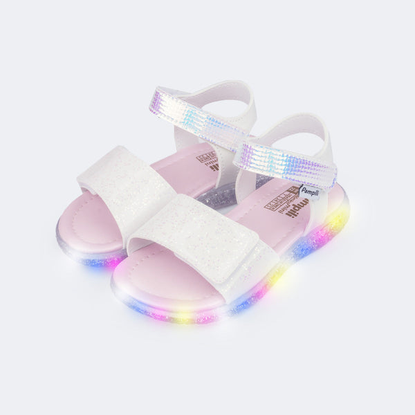 Sandália de Led Infantil Pampili Mini Holográfica Branca