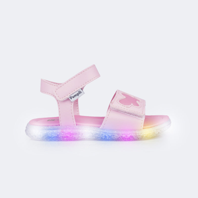 Sandália de Led Infantil Pampili Lulli com Borboleta Rosa