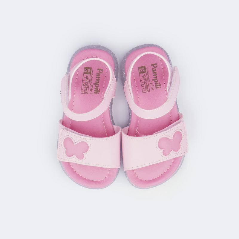 Sandália de Led Infantil Pampili Lulli com Borboleta Rosa