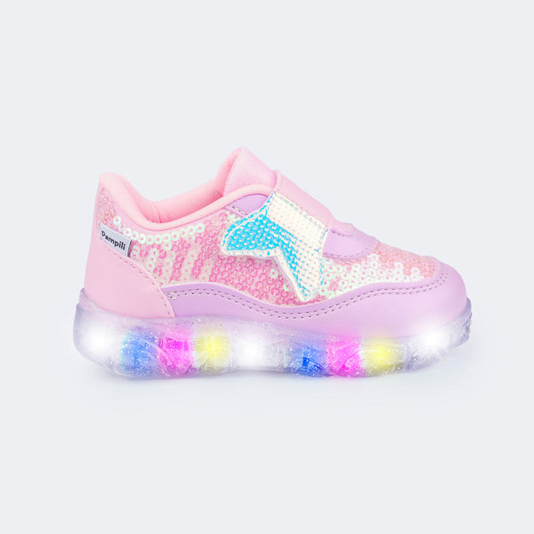 Tênis de Led Infantil Liz Luz Cauda de Sereia Rosa