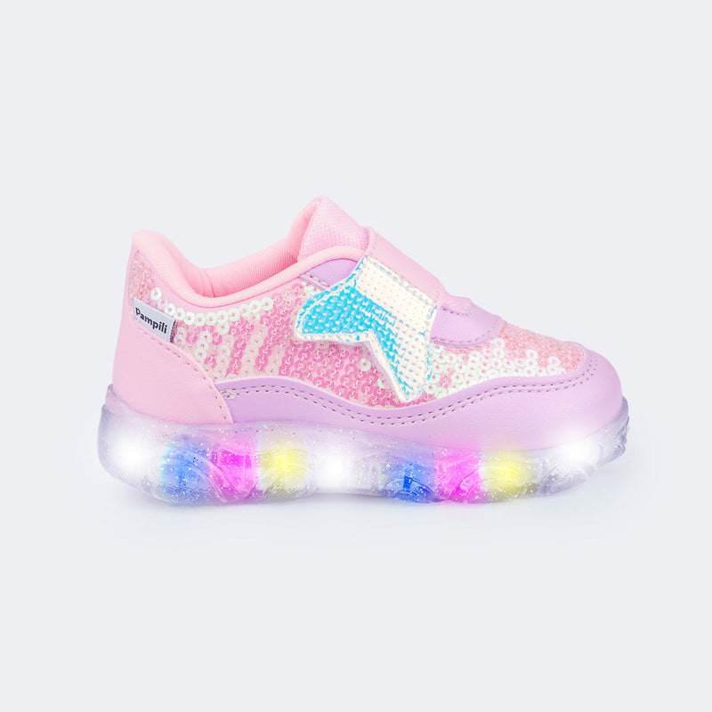 Tênis de Led Infantil Liz Luz Cauda de Sereia Rosa