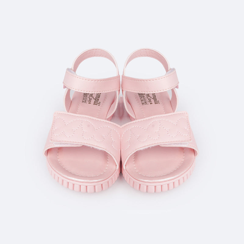 Sandália Papete Infantil Pampili Candy Borboleta Bordada Rosa Glace