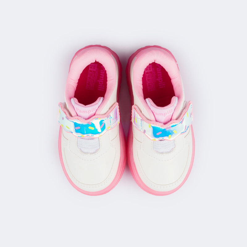 Tênis de Led Infantil Pampili XP 24 Docinho Branco Rosa