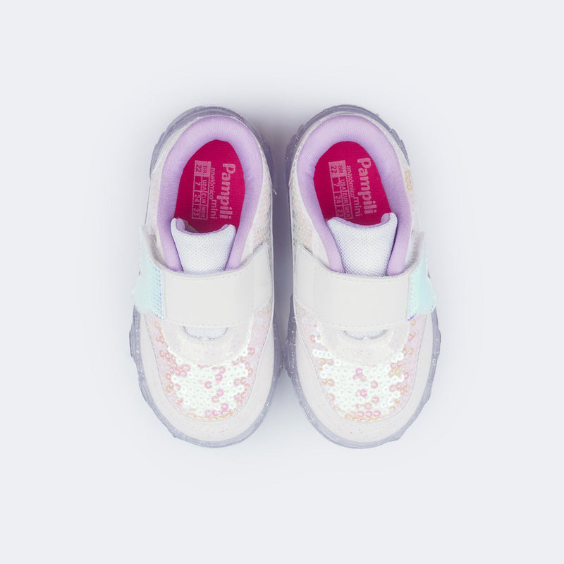 Tênis de Led Infantil Liz Luz Cauda de Sereia Branco