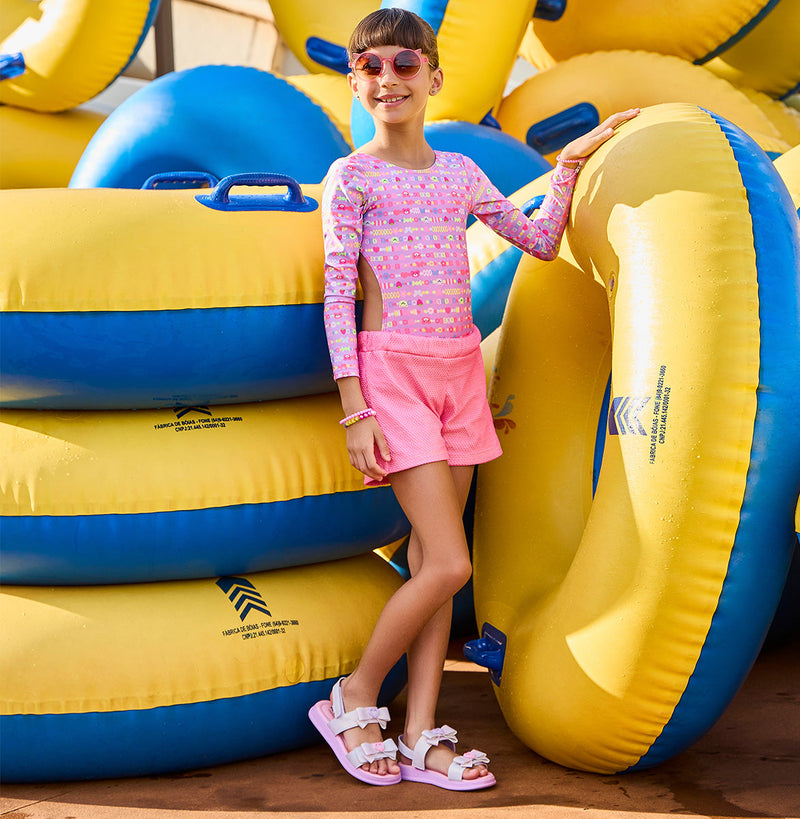 Maiô Infantil Pampili Manga Longa Candy Lilás
