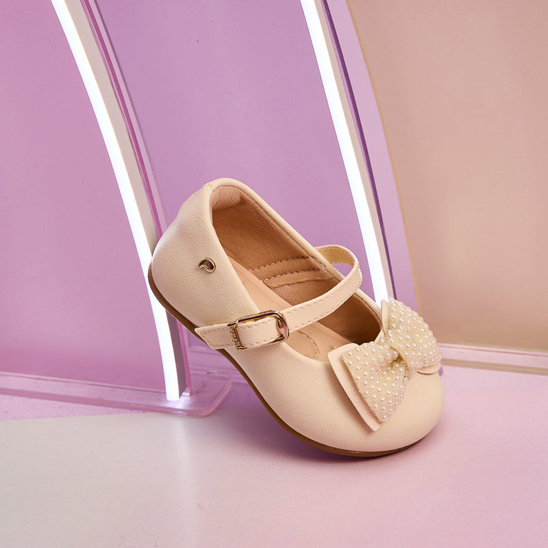 Sapato Infantil Pampili Angel Laço Brilhante Tapioca