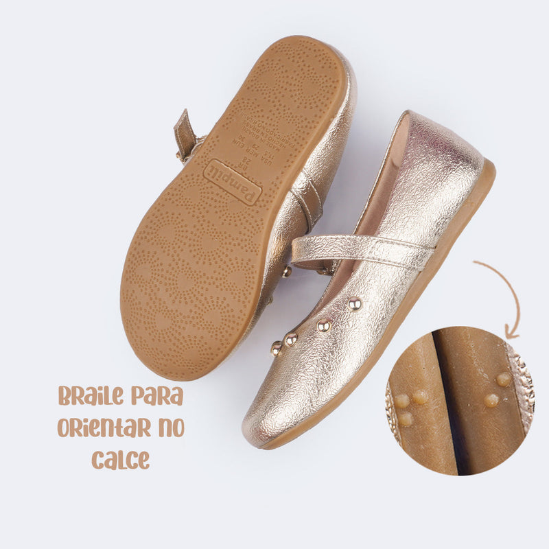 Sapatilha Infantil Pampili Vanilla Esferas Dourada