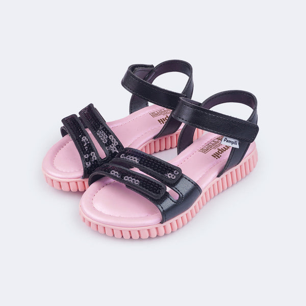 Sandália Infantil Feminina Candy com Paetê Preta