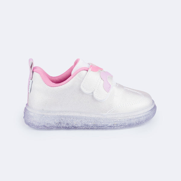 Tênis de Led Infantil Feminino Pampili Sneaker Luz Flores Branco
