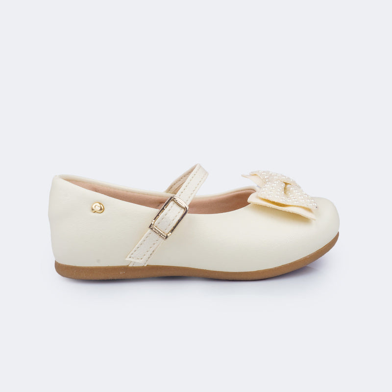 Sapato Infantil Pampili Angel Laço Brilhante Tapioca