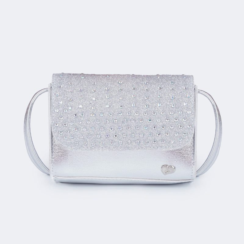 Bolsa Infantil Feminina Strass Prata