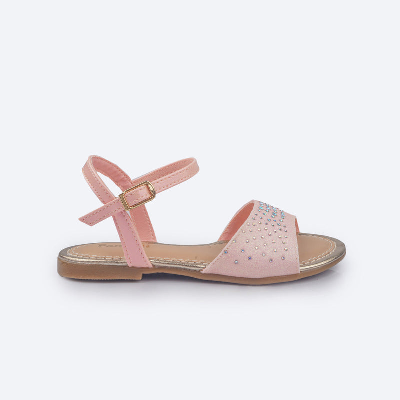 Sandália Infantil Pampili Cherrie Strass Cascata Rosa Glace