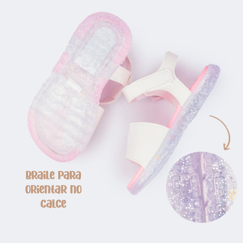 Sandália de Led Infantil Pampili Lulli com Borboleta Branca