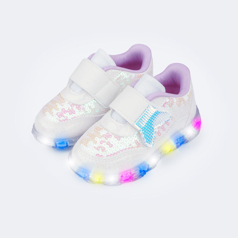 Tênis de Led Infantil Liz Luz Cauda de Sereia Branco