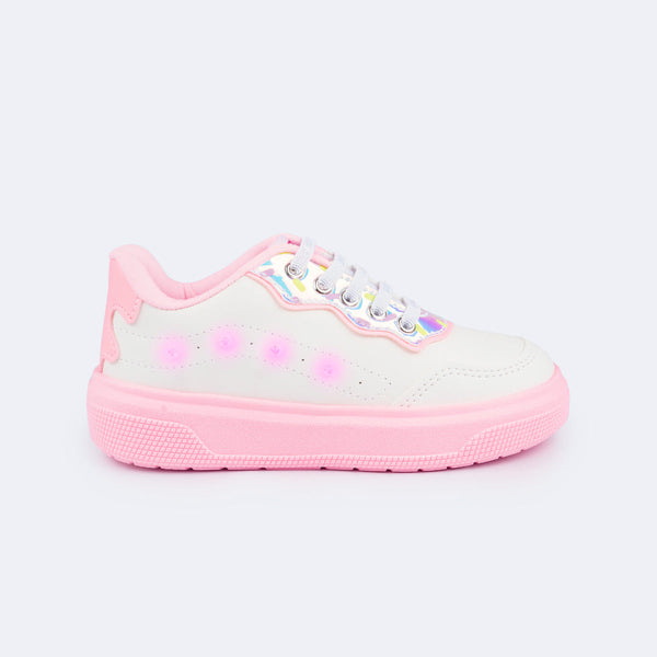 Tênis Infantil Pampili XP 24 Led Docinho Rosa Branco