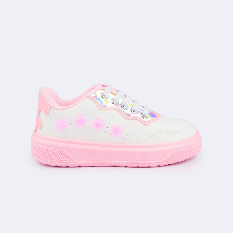 Tênis Infantil Pampili XP 24 Led Docinho Rosa Branco