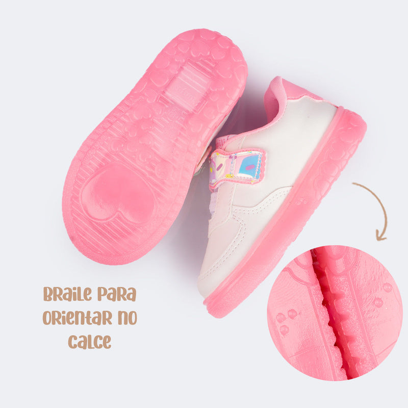 Tênis de Led Infantil Pampili XP 24 Docinho Branco Rosa