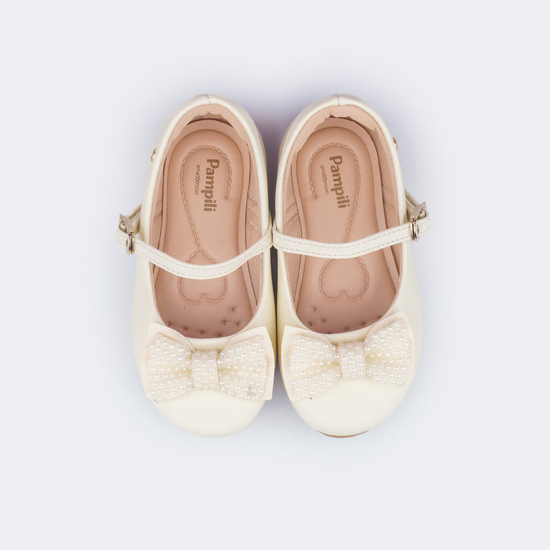 Sapato Infantil Pampili Angel Laço Brilhante Tapioca